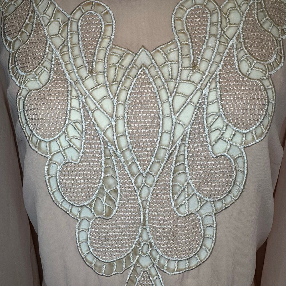 Ark & Co. Anthropologie peach blush embroidered dress tunic sheer bell sleeve - Picture 7 of 15